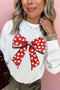 Heart Pattern Bow Graphic Corded Crew Neck Sweatshirt