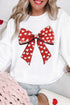 Heart Pattern Bow Graphic Corded Crew Neck Sweatshirt