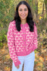 Heart Pattern Drop Shoulder Long Sleeve Button Front Cardigan