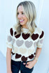 Heart Pattern Short Sleeve Crew Neck Sweater