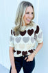 Heart Pattern Short Sleeve Crew Neck Sweater