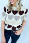 Heart Pattern Short Sleeve Crew Neck Sweater