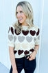 Heart Pattern Short Sleeve Crew Neck Sweater