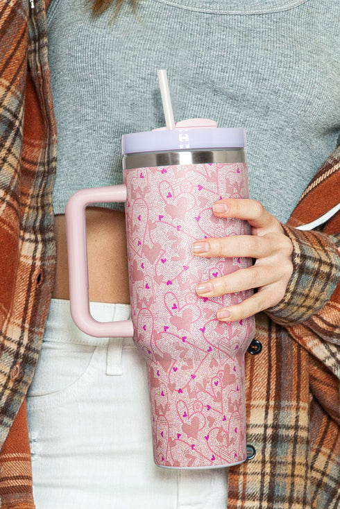Heart Pattern Stainless Steel Insulated Travel Tumbler