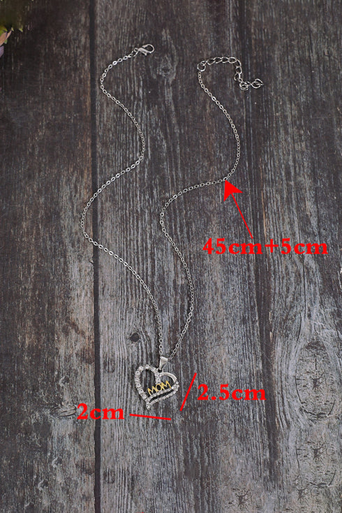 Heart Pendant Letter Detail Rhinestone Alloy Necklace