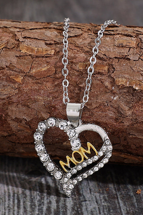 Heart Pendant Letter Detail Rhinestone Alloy Necklace