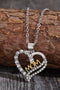 Heart Pendant Letter Detail Rhinestone Alloy Necklace