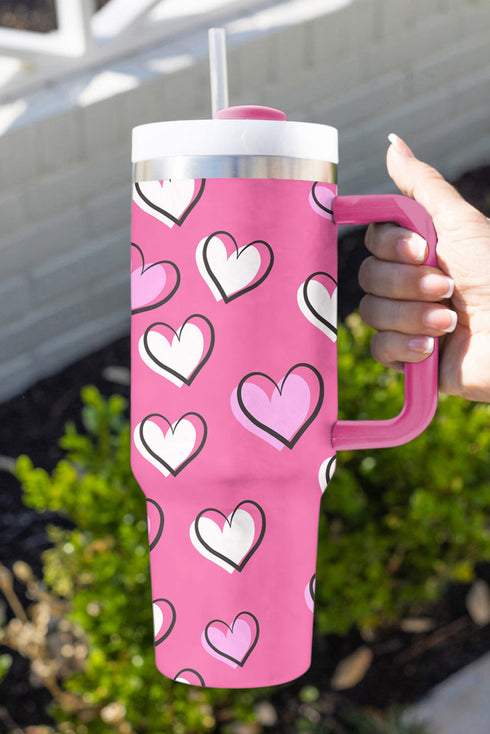 Heart Print Alloy Insulated Travel Tumbler