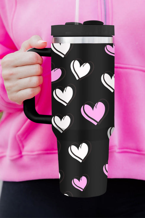 Heart Print Alloy Insulated Travel Tumbler