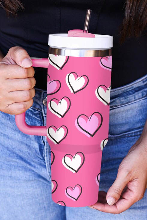 Heart Print Alloy Insulated Travel Tumbler