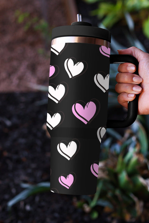 Heart Print Alloy Insulated Travel Tumbler
