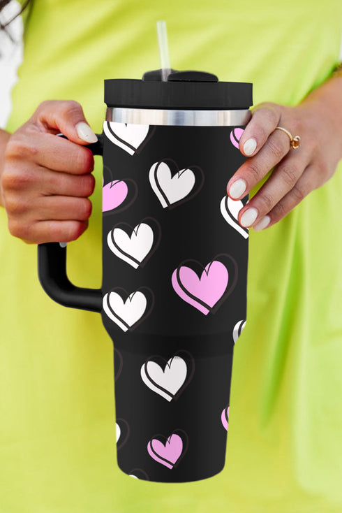 Heart Print Alloy Insulated Travel Tumbler