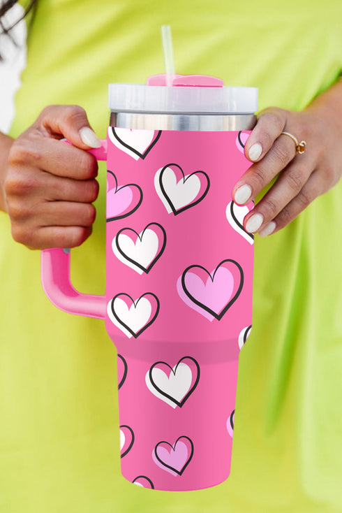 Heart Print Alloy Insulated Travel Tumbler