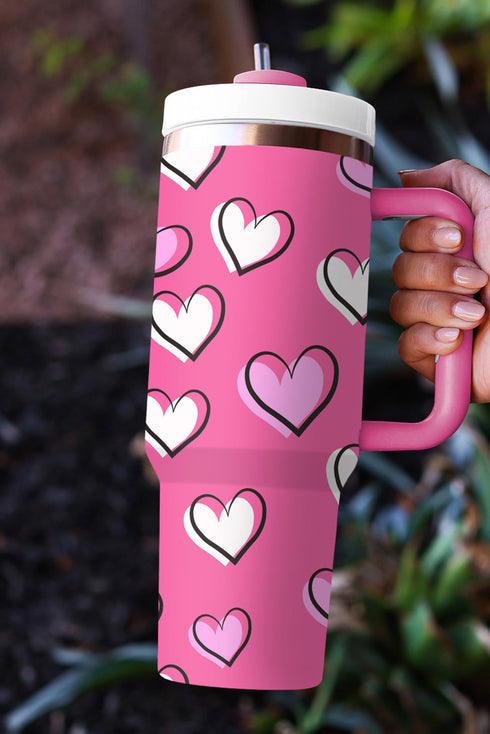 Heart Print Alloy Insulated Travel Tumbler