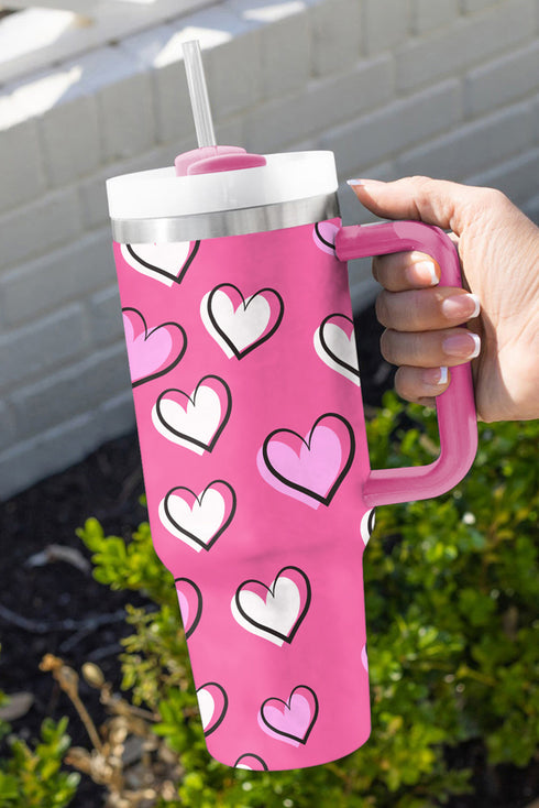Heart Print Alloy Insulated Travel Tumbler