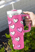 Heart Print Alloy Insulated Travel Tumbler