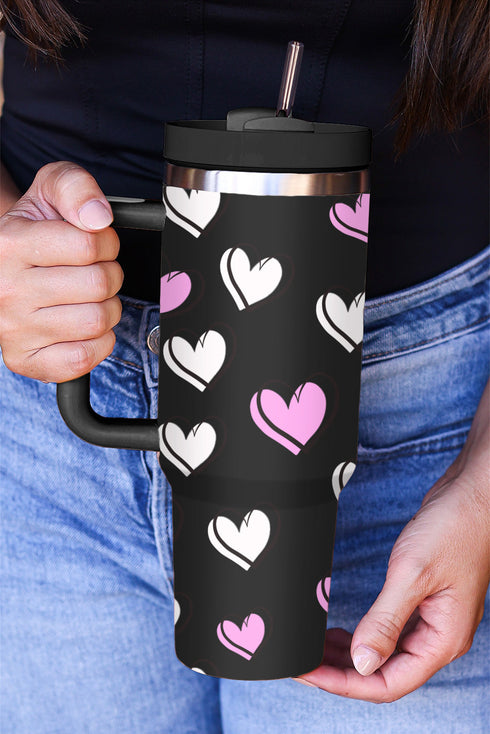 Heart Print Alloy Insulated Travel Tumbler