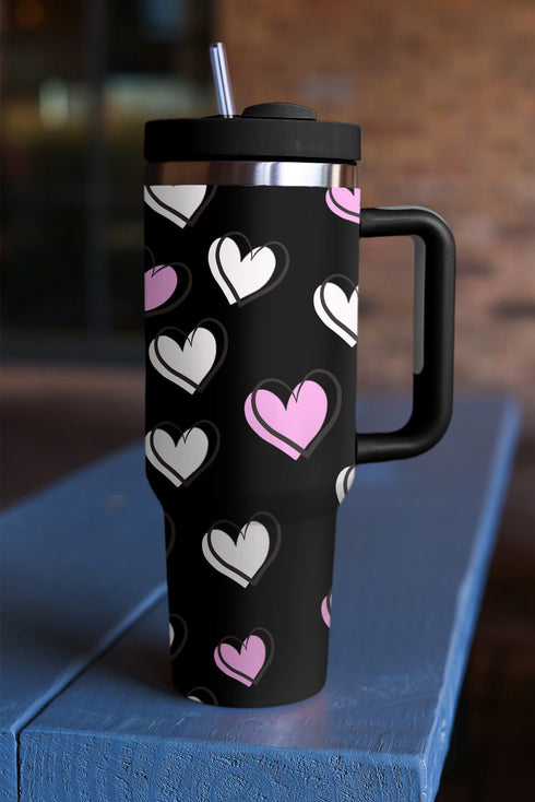 Heart Print Alloy Insulated Travel Tumbler