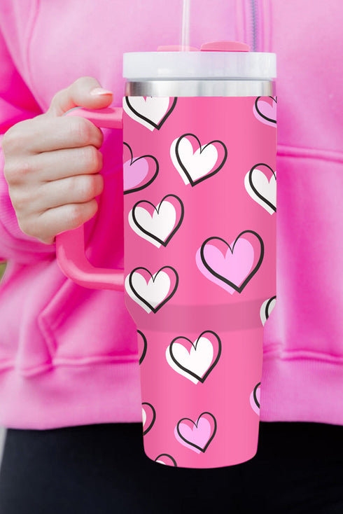 Heart Print Alloy Insulated Travel Tumbler