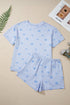 Heart Print Bow Detail Corded Twisted Rib Short Set