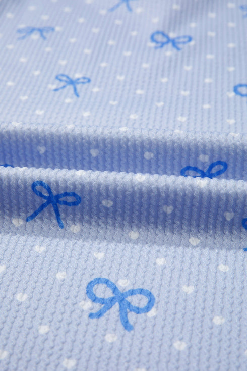 Heart Print Bow Detail Corded Twisted Rib Short Set