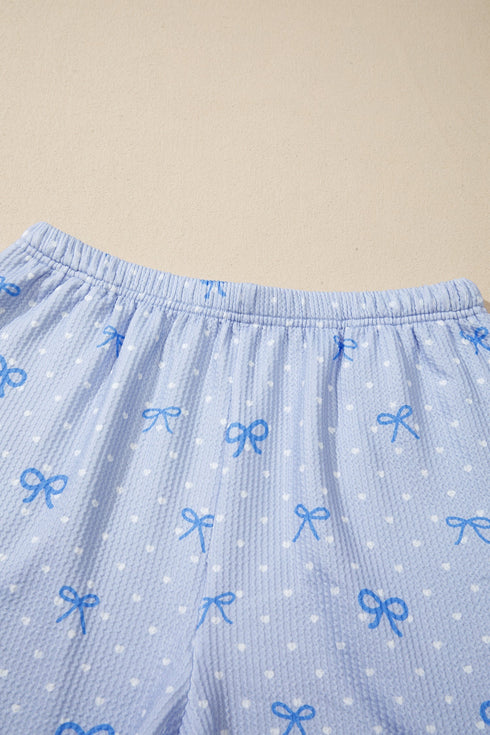 Heart Print Bow Detail Corded Twisted Rib Short Set