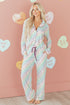 Heart Print Button Down Long Sleeve Pajama Set