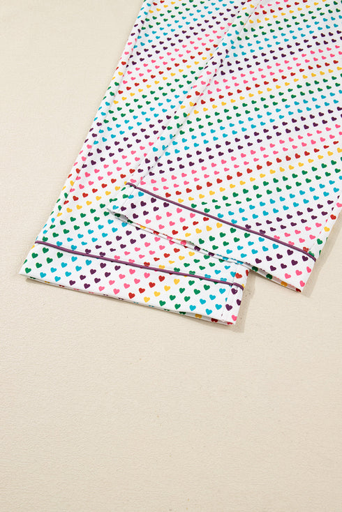 Heart Print Button Down Long Sleeve Pajama Set