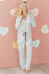 Heart Print Button Down Long Sleeve Pajama Set