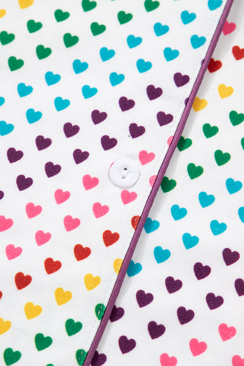 Heart Print Button Down Long Sleeve Pajama Set