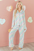 Heart Print Button Down Long Sleeve Pajama Set