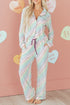 Heart Print Button Down Long Sleeve Pajama Set