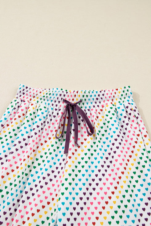 Heart Print Button Down Long Sleeve Pajama Set