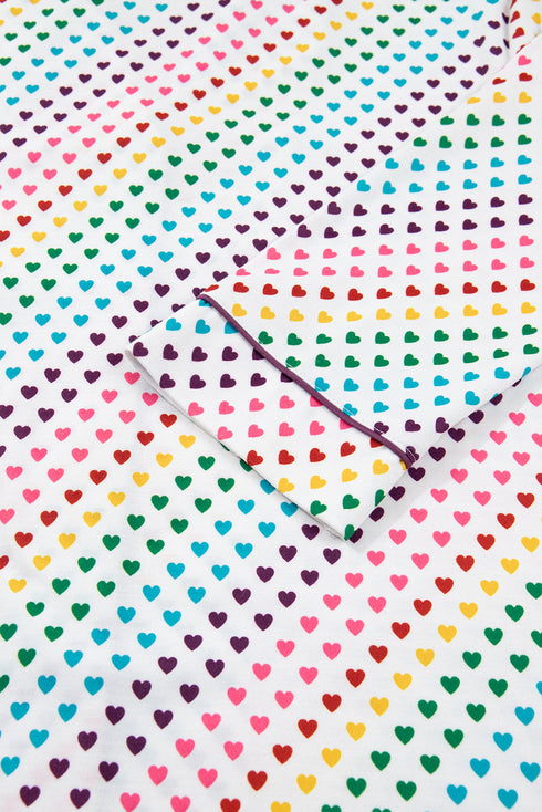 Heart Print Button Down Long Sleeve Pajama Set