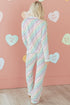 Heart Print Button Down Long Sleeve Pajama Set