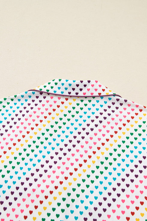 Heart Print Button Down Long Sleeve Pajama Set