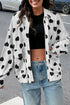 Heart Print Collared Double Flap Pocket Zip Jacket