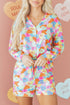 Heart Print Collared Tunic And Shorts Pajama Set