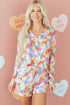 Heart Print Collared Tunic And Shorts Pajama Set