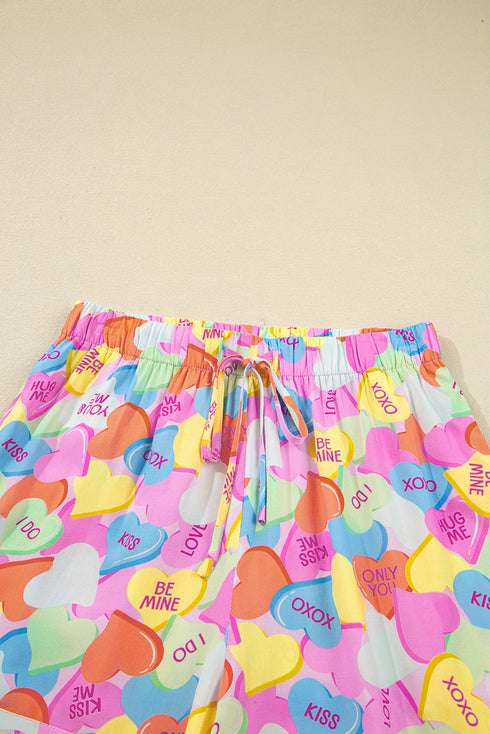 Heart Print Collared Tunic And Shorts Pajama Set