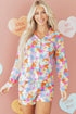 Heart Print Collared Tunic And Shorts Pajama Set