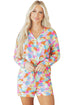 Heart Print Collared Tunic And Shorts Pajama Set