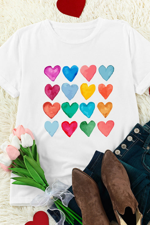 Heart Print Crew Neck Short Sleeve Graphic Tee