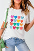 Heart Print Crew Neck Short Sleeve Graphic Tee