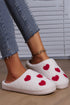 Heart Print Fuzzy Fleece Closed Toe Plush Slippers