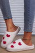 Heart Print Fuzzy Fleece Closed Toe Plush Slippers