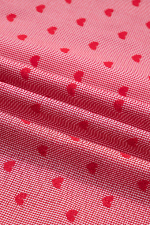 Heart Print Gingham Short Sleeve Button Down Shirt