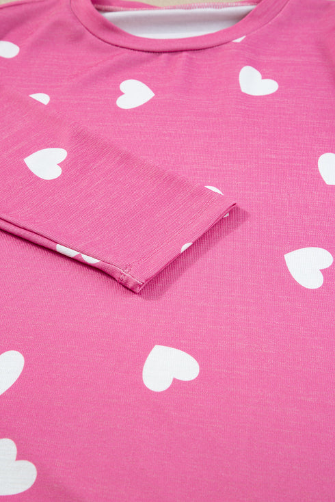 Heart Print Long Sleeve Crew Neck Lounge Set