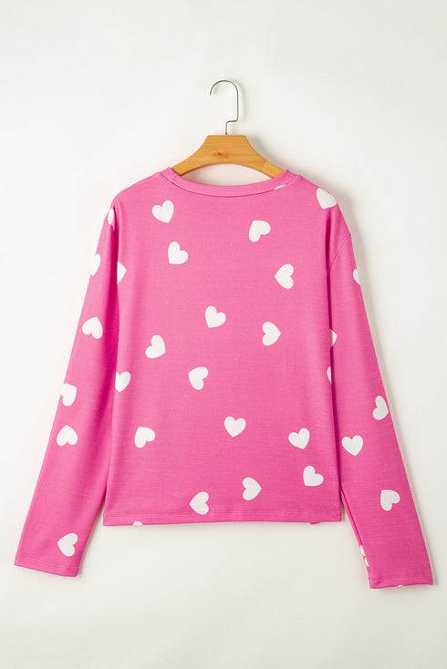 Heart Print Long Sleeve Crew Neck Lounge Set