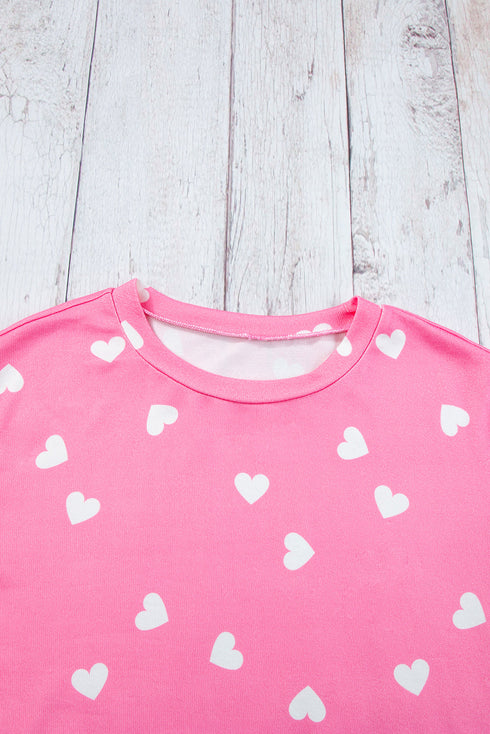 Heart Print Long Sleeve Crew Neck Lounge Set